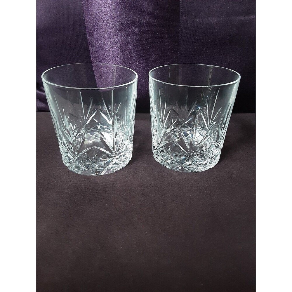 2 Samobar Crystal ILLUSIONS Double Old Fashioned Glasses - Vtg